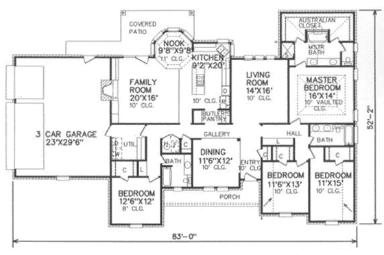 Floor Plan - Main Floor for Traditional House Plan #65-178 - 4 bed, 3 bath
