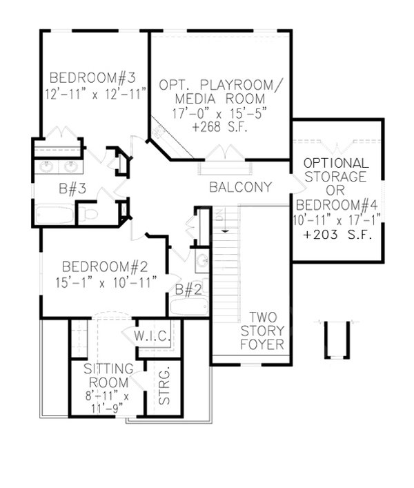 House Blueprint - Traditional Floor Plan - Upper Floor Plan #54-490