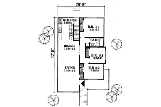Floor Plan - Main Floor for Traditional House Plan #50-221 - 3 bed, 1 bath