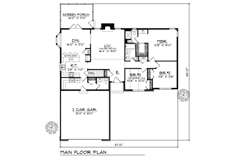 House Plan Design - Floor Plan - Main Floor for Traditional House Plan #70-174 - 3 bed, 2.5 bath