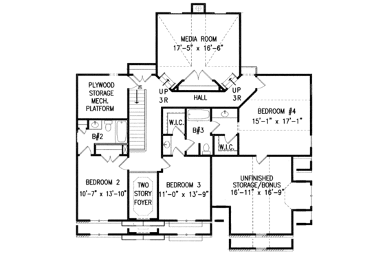Floor Plan - Upper Floor for Traditional House Plan #54-139 - 4 bed, 3.5 bath