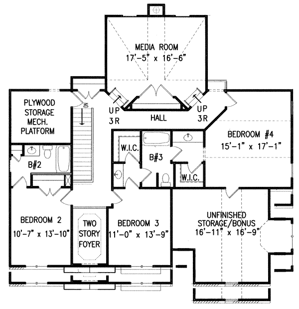 Traditional Floor Plan - Upper Floor Plan #54-139