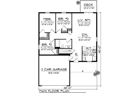 Floor Plan - Main Floor for Ranch House Plan #70-1017 - 3 bed, 1 bath