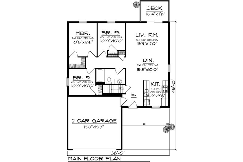 Home Plan - Floor Plan - Main Floor for Ranch House Plan #70-1017 - 3 bed, 1 bath