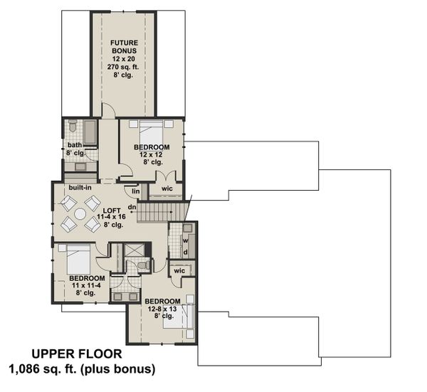 Farmhouse Floor Plan - Upper Floor Plan #51-1132