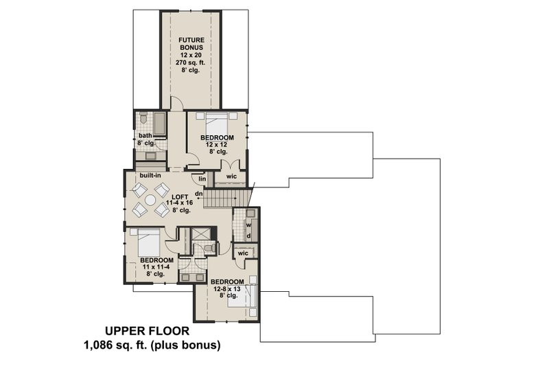 Home Plan - Floor Plan - Upper Floor for Farmhouse House Plan #51-1132 - 4 bed, 4.5 bath