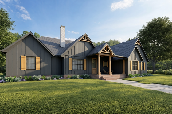 Exterior - Front Elevation 1 for Farmhouse House Plan #1117-21 - 3 bed, 2 bath