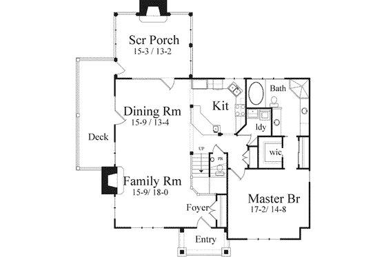 Floor Plan - Main Floor for Craftsman House Plan #71-129 - 3 bed, 3.5 bath