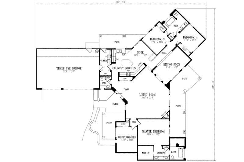 House Design - Floor Plan - Main Floor for Adobe / Southwestern House Plan #1-599 - 4 bed, 2.5 bath