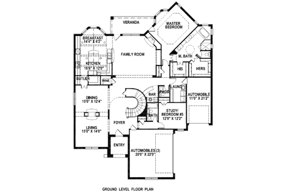 Floor Plan - Main Floor for European House Plan #141-207 - 5 bed, 4.5 bath