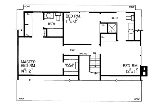 Floor Plan - Upper Floor for Colonial House Plan #72-204 - 4 bed, 3 bath
