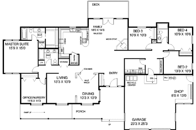 Ranch Style House Plan - 4 Beds 3 Baths 2557 Sq/Ft Plan #60-272 ...