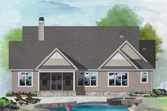 Exterior - Rear Elevation for Craftsman House Plan #929-1127 - 3 bed, 2 bath