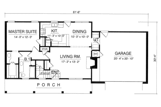 Floor Plan - Main Floor for Traditional House Plan #40-202 - 3 bed, 2 bath