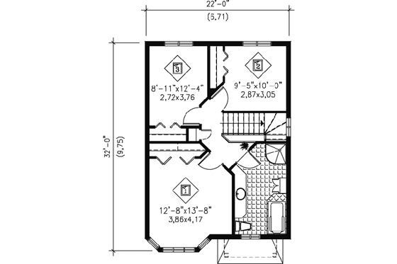 Floor Plan - Upper Floor for Traditional House Plan #25-4052 - 3 bed, 1.5 bath
