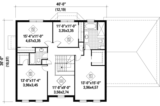 Floor Plan - Upper Floor for European House Plan #25-4665 - 4 bed, 3 bath