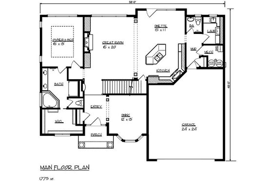 Floor Plan - Main Floor for European House Plan #320-483 - 3 bed, 2.5 bath