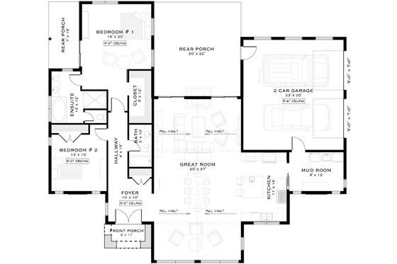 Floor Plan - Main Floor for Cabin House Plan #1101-66 - 2 bed, 2 bath