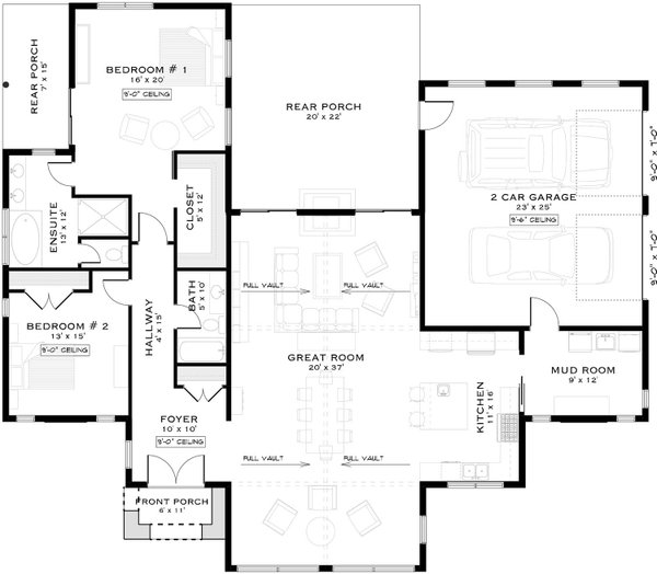 House Blueprint - Floor Plan - Main Floor for Cabin House Plan #1101-66 - 2 bed, 2 bath