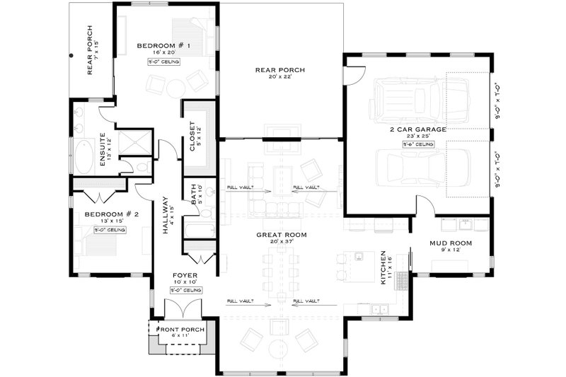 House Blueprint - Floor Plan - Main Floor for Cabin House Plan #1101-66 - 2 bed, 2 bath