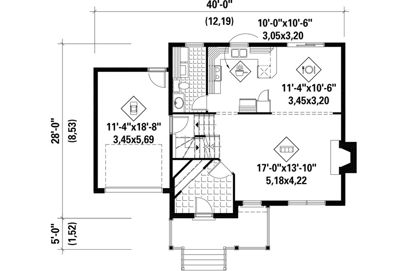 Home Plan - Floor Plan - Main Floor for Traditional House Plan #25-4696 - 3 bed, 1 bath