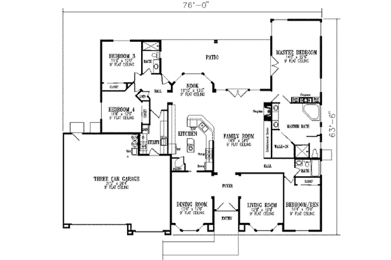 Floor Plan - Main Floor for Mediterranean House Plan #1-671 - 4 bed, 3 bath