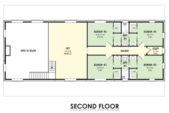 Floor Plan - Upper Floor for Barndominium House Plan #1092-50 - 6 bed, 4 bath