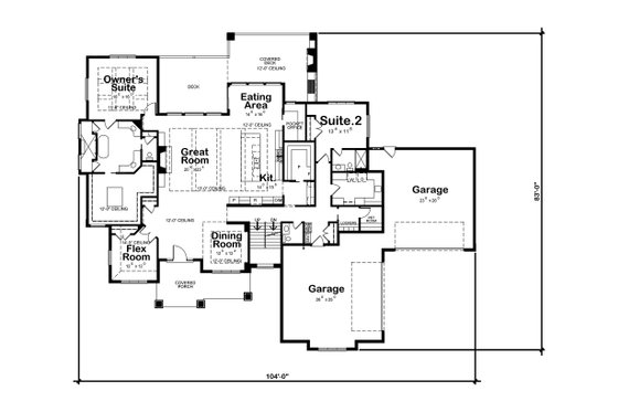 Floor Plan - Main Floor for Craftsman House Plan #20-2338 - 5 bed, 5.5 bath