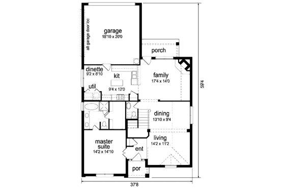 Floor Plan - Main Floor for European House Plan #84-315 - 4 bed, 2.5 bath