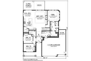 Floor Plan - Main Floor for Ranch House Plan #70-1485 - 3 bed, 2 bath