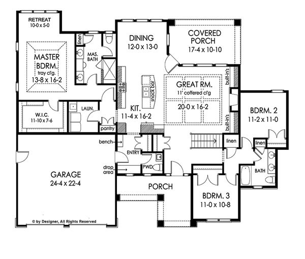 House Blueprint - Ranch Floor Plan - Main Floor Plan #1010-212