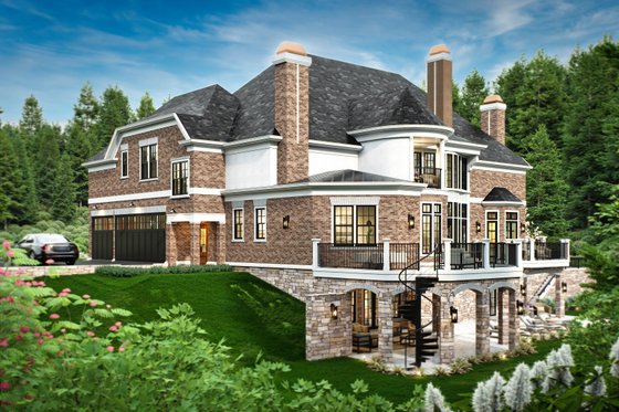 Exterior - Rear Elevation 1 for European House Plan #119-421 - 4 bed, 4.5 bath