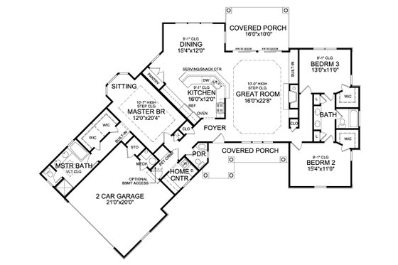 Floor Plan - Main Floor for Craftsman House Plan #456-22 - 3 bed, 2.5 bath