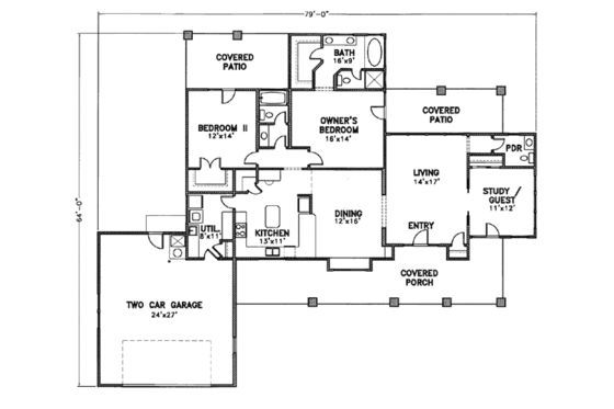 Floor Plan - Main Floor for European House Plan #24-162 - 3 bed, 2.5 bath