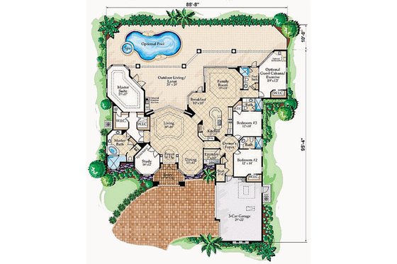 Floor Plan - Main Floor for Mediterranean House Plan #27-229 - 4 bed, 4.5 bath
