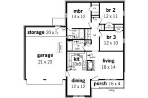 Floor Plan - Main Floor for European House Plan #45-225 - 3 bed, 2 bath