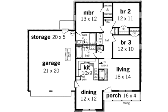 Floor Plan - Main Floor for European House Plan #45-225 - 3 bed, 2 bath