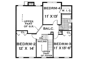 Floor Plan - Upper Floor for Colonial House Plan #3-228 - 4 bed, 2.5 bath