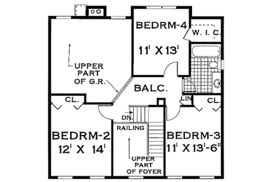Floor Plan - Upper Floor for Colonial House Plan #3-228 - 4 bed, 2.5 bath