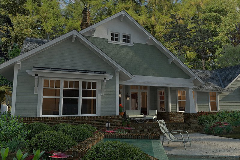 Home Plan - Bungalow style, Craftsman design rear elevation
