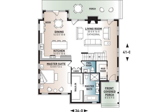Floor Plan - Main Floor for Cottage House Plan #23-2774 - 3 bed, 2.5 bath