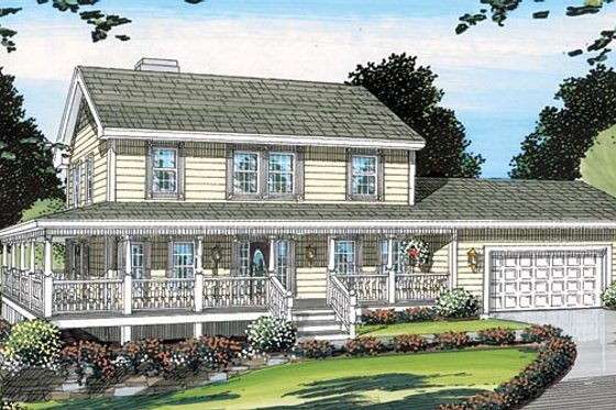 Exterior - Front Elevation for Country House Plan #312-548 - 3 bed, 2.5 bath