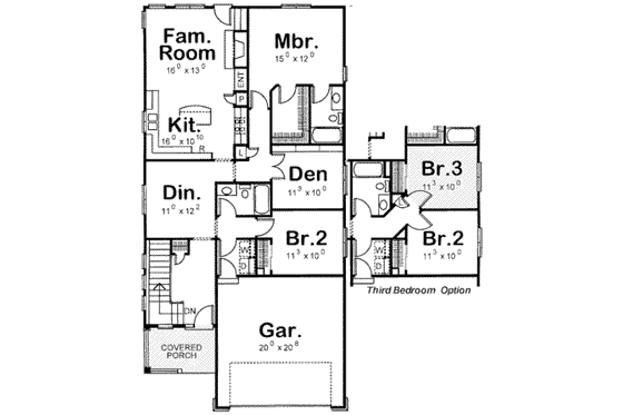 Floor Plan - Main Floor for Traditional House Plan #20-1655 - 2 bed, 2 bath