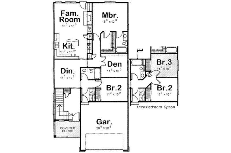 Home Plan - Floor Plan - Main Floor for Traditional House Plan #20-1655 - 2 bed, 2 bath