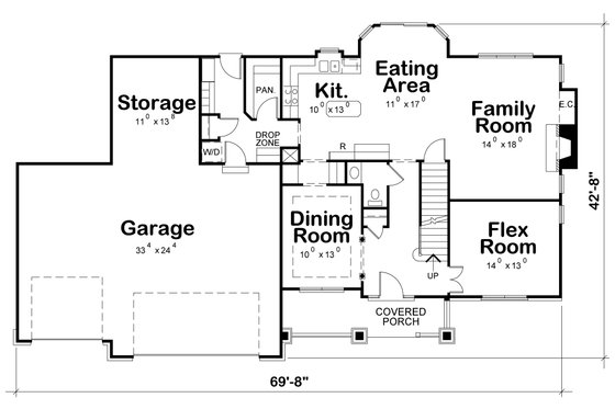 Floor Plan - Main Floor for Craftsman House Plan #20-2122 - 4 bed, 3.5 bath