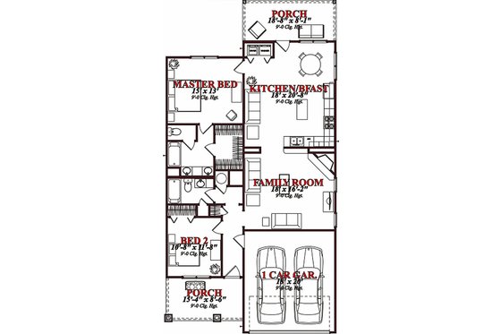 Floor Plan - Main Floor for Traditional House Plan #63-150 - 2 bed, 2 bath