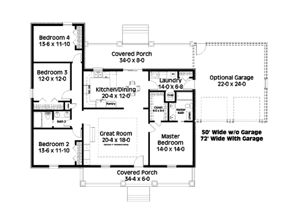 Architectural House Design - Ranch Floor Plan - Main Floor Plan #44-169