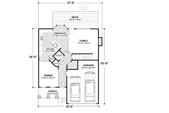 Floor Plan - Main Floor for Craftsman House Plan #56-554 - 3 bed, 2.5 bath