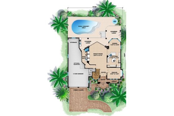 Floor Plan - Main Floor for Mediterranean House Plan #27-206 - 4 bed, 4 bath