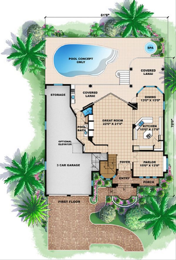 Mediterranean Floor Plan - Main Floor Plan #27-206